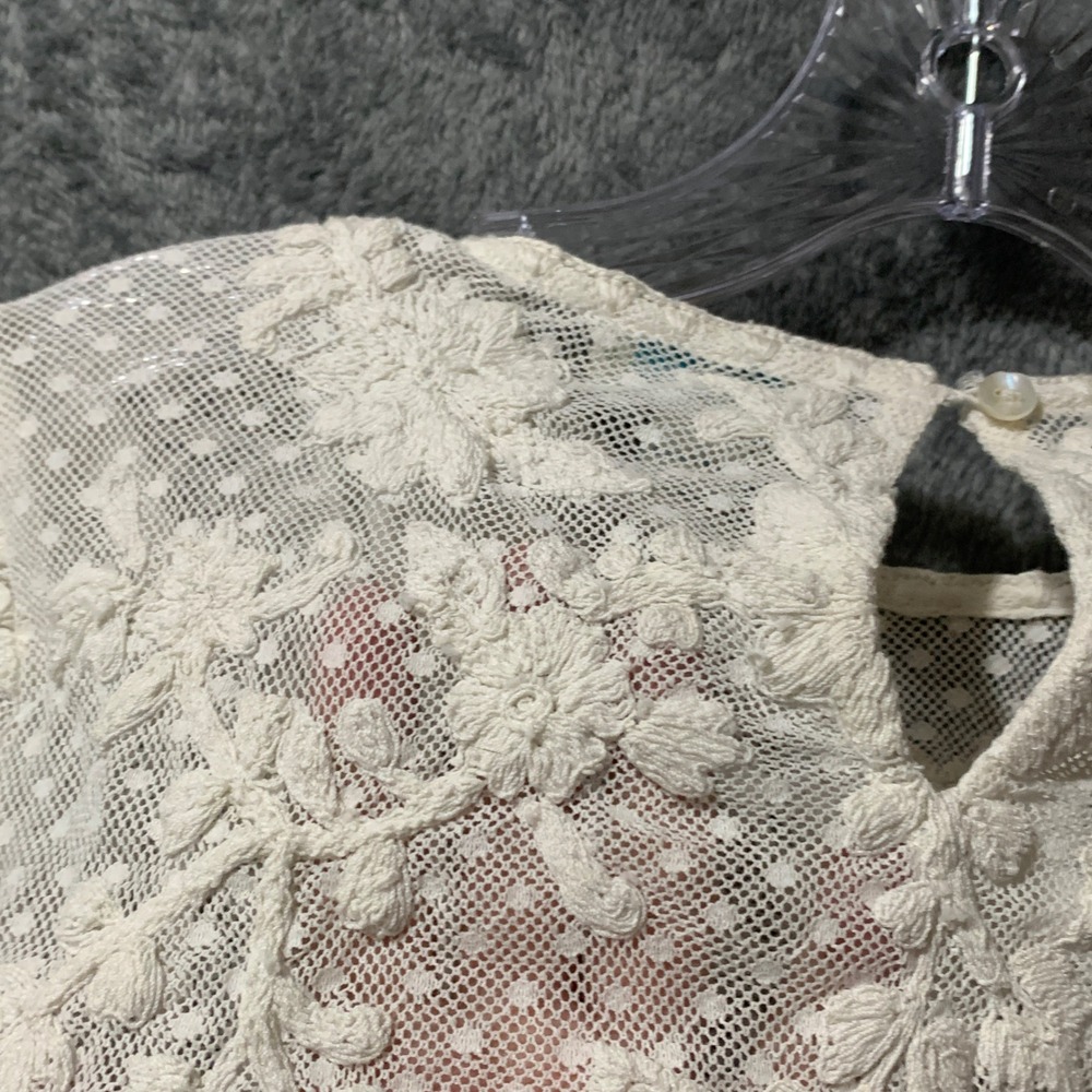 Sundance White Floral Lace Embroidered Ruffle Cuff Blouse Petite Small PS - Picture 7 of 15